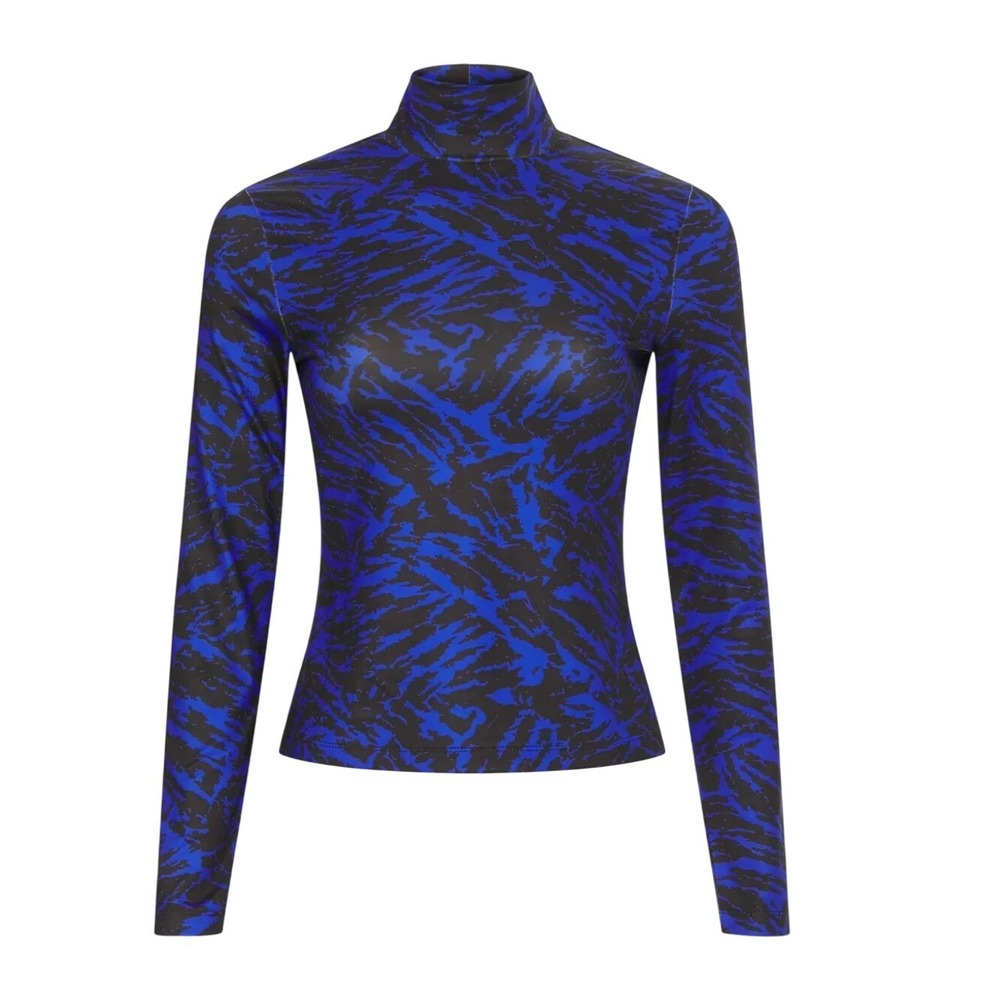 Jason Wu Collective Blue Printed Mock Neck Top Womens Small RTR